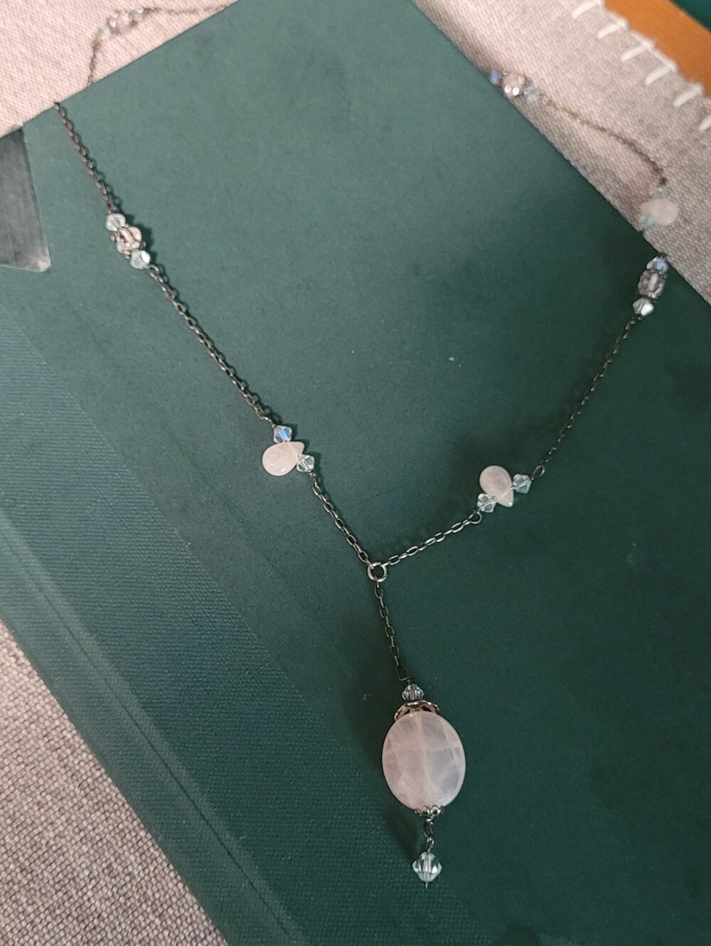 Delicate Pink Quarts Teardrop Pendant Necklace